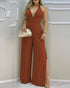 Lace Trim Buttoned Backless Slit Jumpsuit